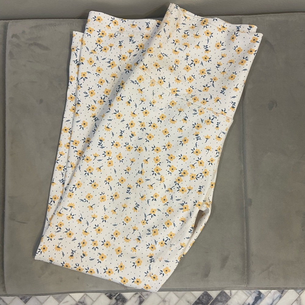 White and Yellow Floral Leggings Lightweight Cotton